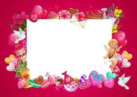 Valentines Day gifts, Cupid, Love hearts frame vector