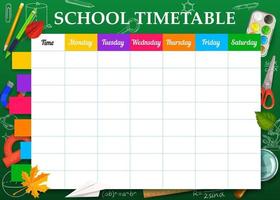 School timetable or schedule template, education vector