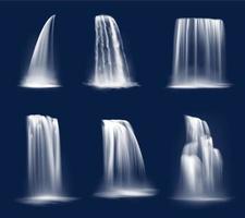 Waterfall cascade realistic water fall streams set vector