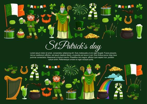 St Patrick Day shamrock, Irish leprechaun and gold