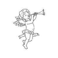 Cupid boy playing on trumpet isolated vector