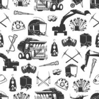 Coal mining, miner tools seamless pattern vector