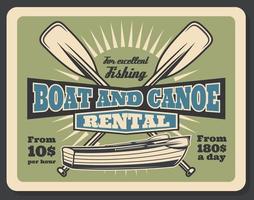 Fishing boat and canoe rental vector retro poster