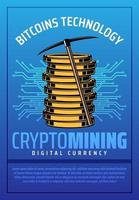 Bitcoin mining, crypto currency coins vector