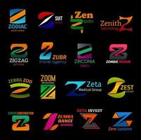 Z icons corporate identity colorful trendy design vector