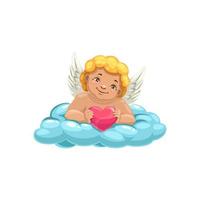 Smiling Cupid, winged boy on cloud, heart vector