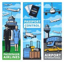 Air transportation service banners with plane crew vector