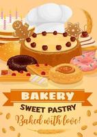 Bread and cake of bakery and pastry shop food vector