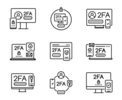 verificación de dos factores, iconos de contorno 2fa vector