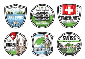 Welcome to Switzerland, city landmark tours icons vector