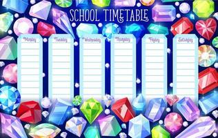 School timetable shedule with crystal gems vector