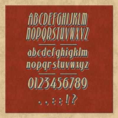 Retro English ABC, punctuation marks and numbers