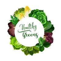 Salads and healthy veggies round frame vector