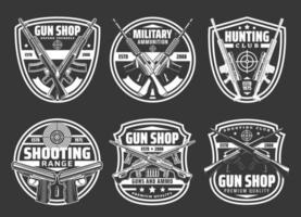 pistolas, municiones y rifles, balas de armas y objetivos vector