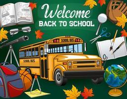 Invitation Back to school, bus and stationery vector