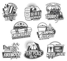 Travel tourism and camping vector icons