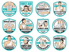First aid, bandage, traumatology emergency icons