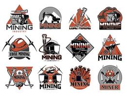 Coal mining industry isolated vector icons set