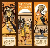 pancartas del antiguo egipto. vector grandes pirámides, dioses