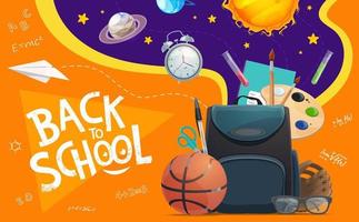 Back to school schoolbag, education supplies vector