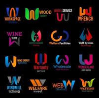 W corporate identity letter icons color trend set vector