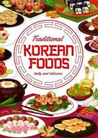 Traditional Korean food cuisine, restaurant menu vector