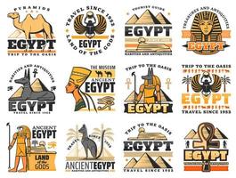 Pharaoh pyramids, Sphinx, Anubis and ankh symbol vector