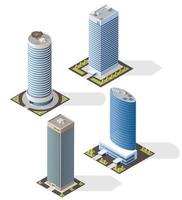rascacielos construyendo iconos isométricos de la oficina bancaria vector