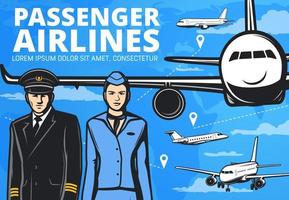 Pilot, flight attendant and airline airplanes vector