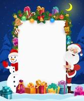 Santa Claus and snowman with blank Christmas card vector