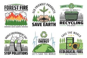 Protect and save earth, enironment icons vector