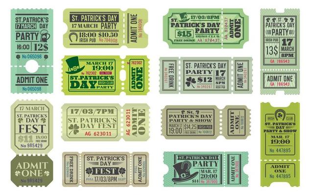 Irish pub Patricks Day party ticket templates