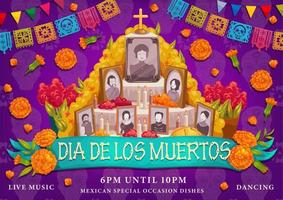 Mexican Dia de los muertos holiday, altar photos vector