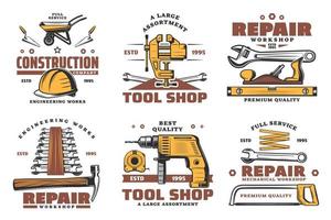 herramientas de trabajo de reparación y construcción boceto vectorial vector