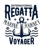 Ship anchor t-shirt print, sea regatta cruise vector