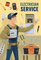 Electrician with tools and equipment vector