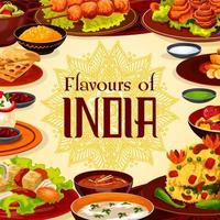 Indian cuisine food, traditional meals menu vector