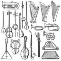 boceto aislado de instrumentos musicales. objetos musicales vector