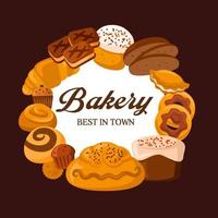 Bakery bread, cake, croissant, donut and bagel vector