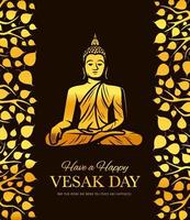 Vesak Day holiday. Gold Buddha in meditation vector