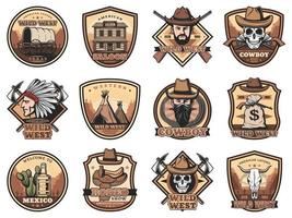 Wild West icons set. Western vector signs