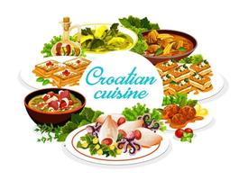 Croatian cuisine, authentic restaurant dishes menu vector