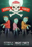 Halloween zombies walking on cemetery. Invitation vector