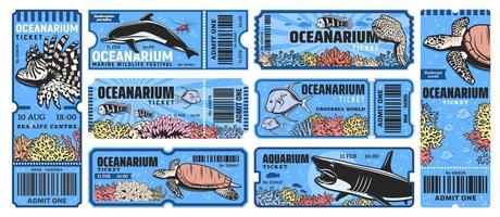 Oceanarium park vector tickets, aquarium zoo