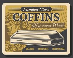 Premium class coffins, funeral service company vector