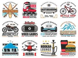 Active lifestyle and sports activity icons vector