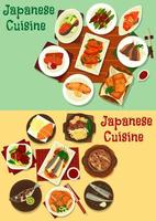 Japanese cuisine fish, meat and veggies vector