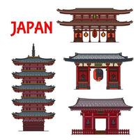 puntos de referencia de viajes japoneses, edificios famosos vector