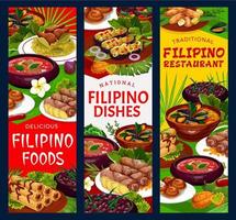 pancartas de menú filipino, platos tradicionales vector