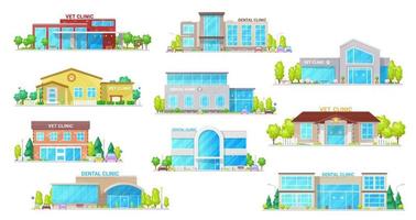 Building icons of dental and vet medicine clinic vector